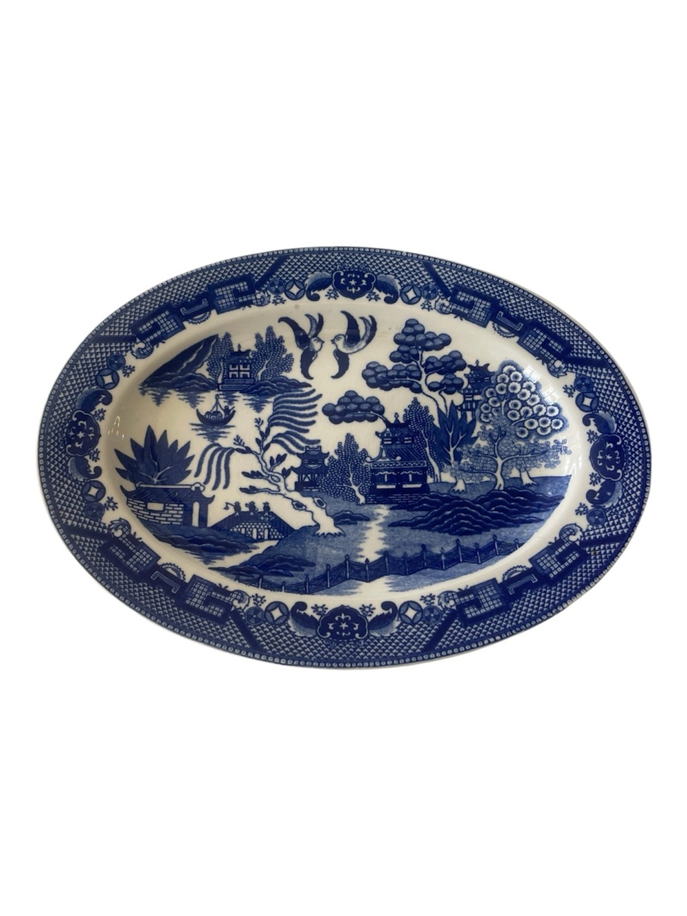 Blue Willow China Oval Tray Platter Serving Tray Chinoiserie